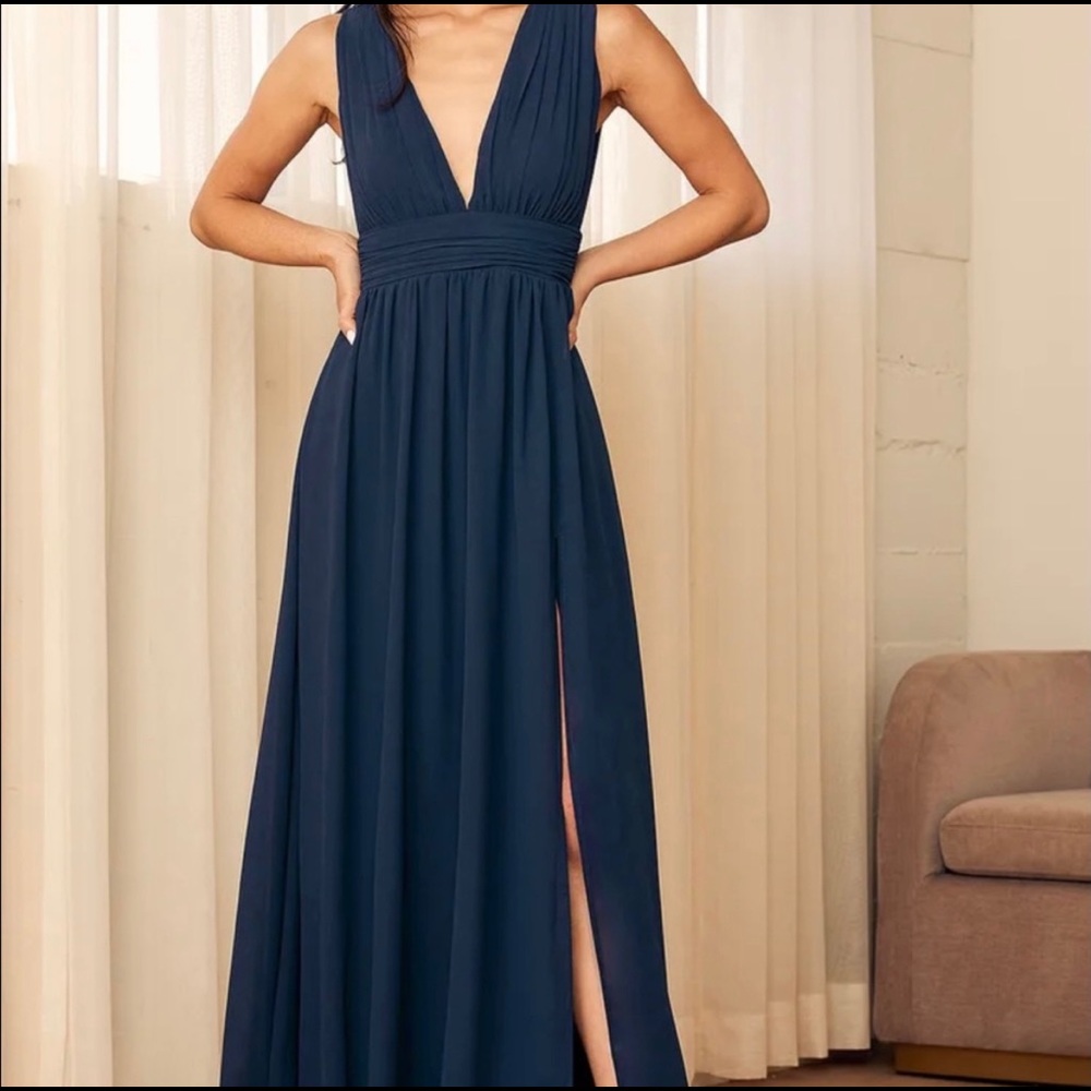 NWT Lulus Heavenly Hues Navy Blue Maxi Dress Sz L Bridesmaid Dress